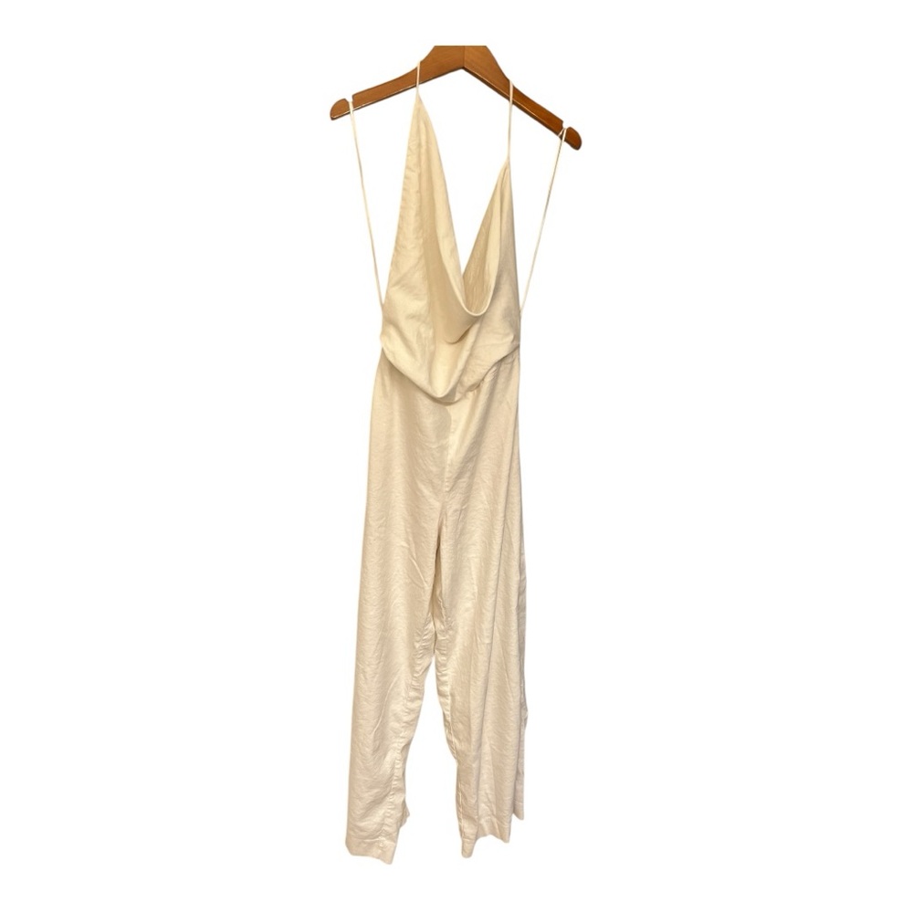 ZARA White Linen Blend Halter Jumpsuit | Wide Leg | Size‎ Small
